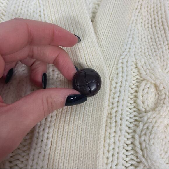 Vintage 70s Small Ivory Chunky Knit Cable Knit Cardigan Style Sweater Vest - Picture 8 of 10